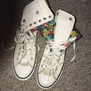 RARE White Converse Reversible Hearts Pattern